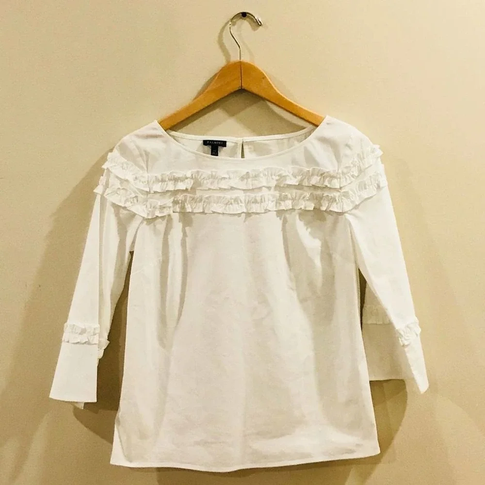 TALBOTS White Ruffle Long Sleeve Blouse Size XS - Picture 8 of 8